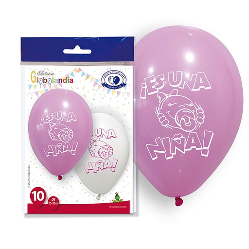 [001913] GLOBOS 11" IMPRESOS "ES UN NIÑA" PASTEL BOLSA DE 10UD