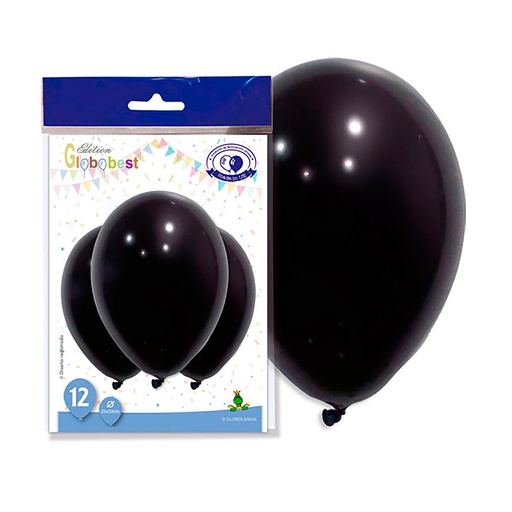 [001934] GLOBO DE LÁTEX 11" NEGRO LISO BOLSA DE 12UD