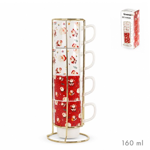 [002075] SET 4 TAZAS CAFE M SOPORTE DORADO PAPA NOEL SUR